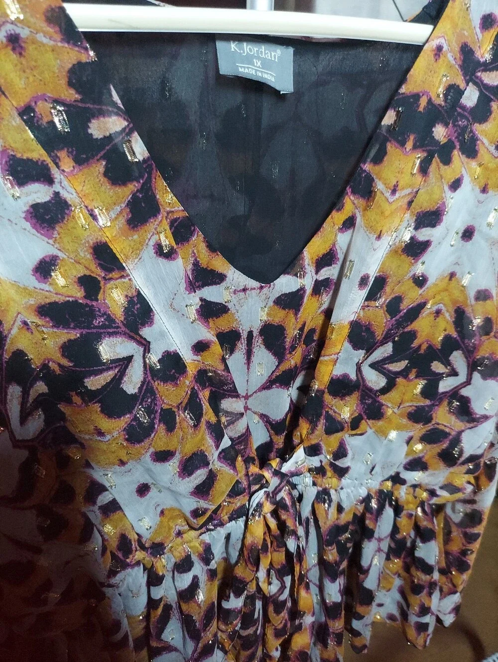 K Jordan Woman's Black and Gold Blouse 1X